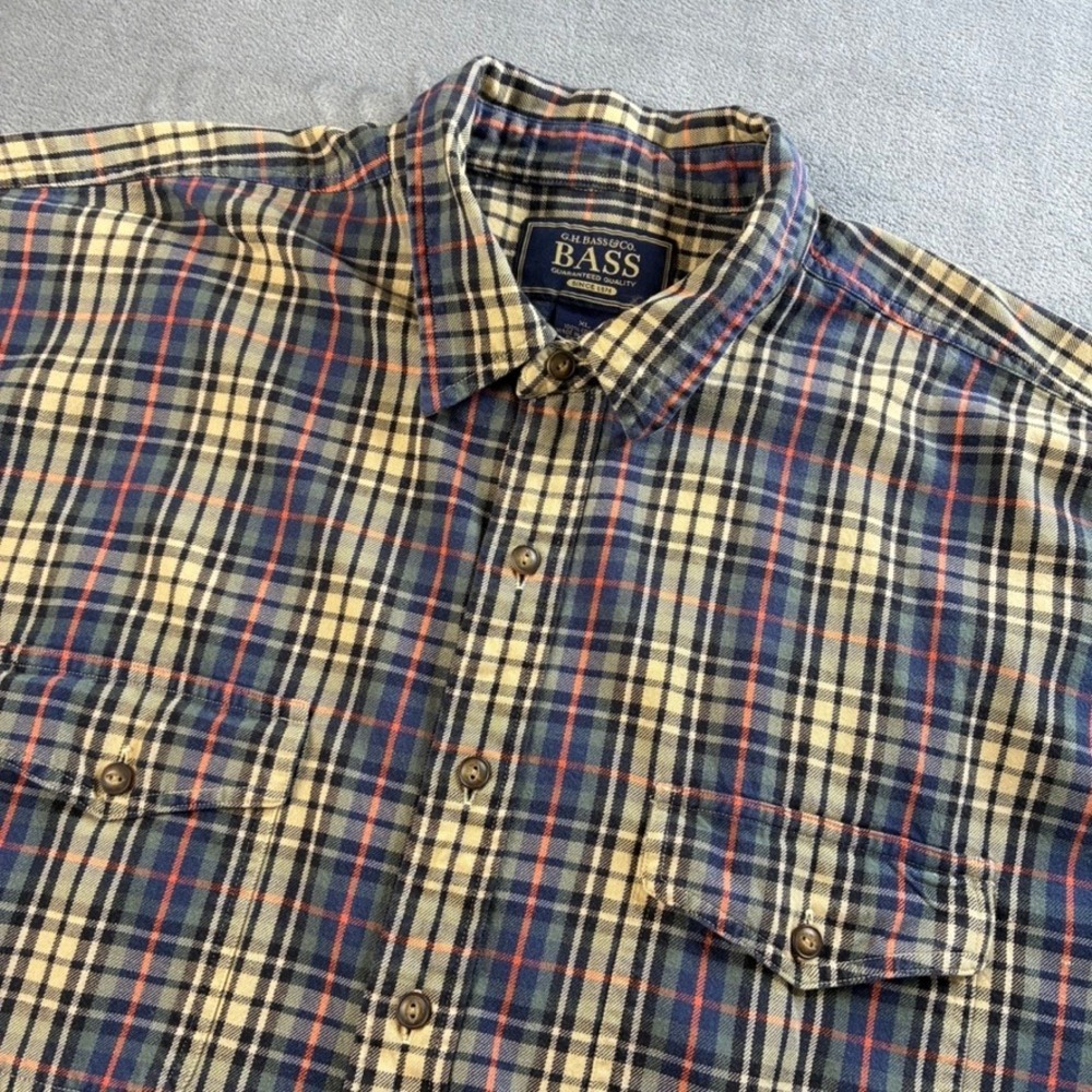 GH Bass Men XL Plaid Short Sleeve Button Down Shirt Northeast Trail Guide Multi
